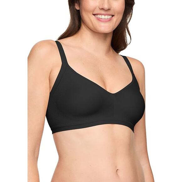 Warner's Womens Large Black Blissful Benefits Underarm Smoothing Wireless Bra - Picture 1 of 3